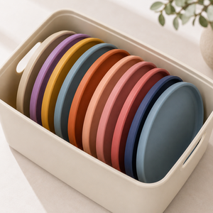 Assiette ronde <span class=keywords><strong>en</strong></span> <span class=keywords><strong>silicone</strong></span> de couleur unie, certifiée LFGB, sans BPA, bord antidérapant, réutilisable, plateau de service alimentaire pour la cuisine - Product Image 3