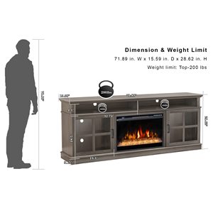 Meuble TV moderne en bois SENYU avec foyer électrique et rangement en vitrine pour salon, 50-54 pouces - Product Image 2