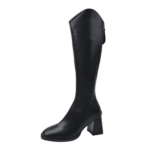 <span class=keywords><strong>Bottes</strong></span> d'équitation pour femmes en cuir PU à talon épais et bout carré, fermeture éclair arrière, talon haut, <span class=keywords><strong>bottes</strong></span> de chevalier, vente en gros d'usine 058-14 - Product Image 6