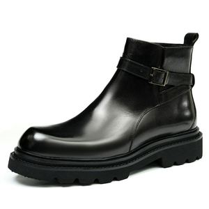 Black Chelsea <b>Ankle</b> Round-Toe Leather Men's Autumn/Winter Casual <b>Boots</b> Top-Grade Cowhide Upper Slip-On Closure Lightweight - Product Image 5