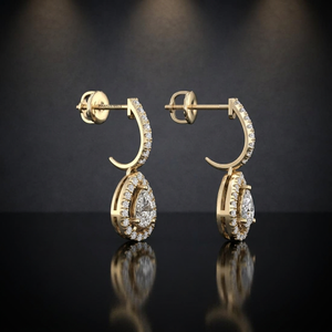 Pear Cut Lab Grown Diamond <b>Halo</b> Drop <b>Earrings</b> with Pave Hoop in 10K 14K 18K Gold 925 935 Silver Custom Jewelry - Product Image 3