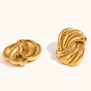 Ventes directes d'usine de boucles d'oreilles en acier inoxydable de créateur de luxe pour les femmes plaqué or ligne ovale Style à la mode fête - Product Image 5