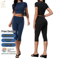 Ensemble de sport et yoga personnalisé : Legging élastique respirant à séchage rapide, effet push-up, couleur unie, et crop top à manches courtes, avec ceinture de fitness