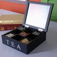 Boîte à Thé Multi-Usage en Bois à 9 Compartiments, Boîte de Rangement Carrée pour Sachets de Thé, Coffret Cadeau