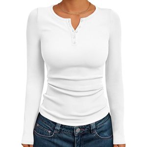 Haut Henley à manches longues pour femme, pull thermique côtelé, doux, boutonné sur le devant, basique décontracté, blanc, taille régulière - Product Image 1