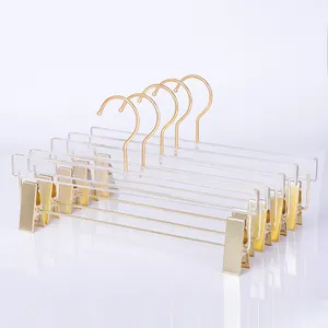 Wholesale Custom Logo Skirt Display Trousers Hangers With Gold Clips Clear Acrylic Hangers