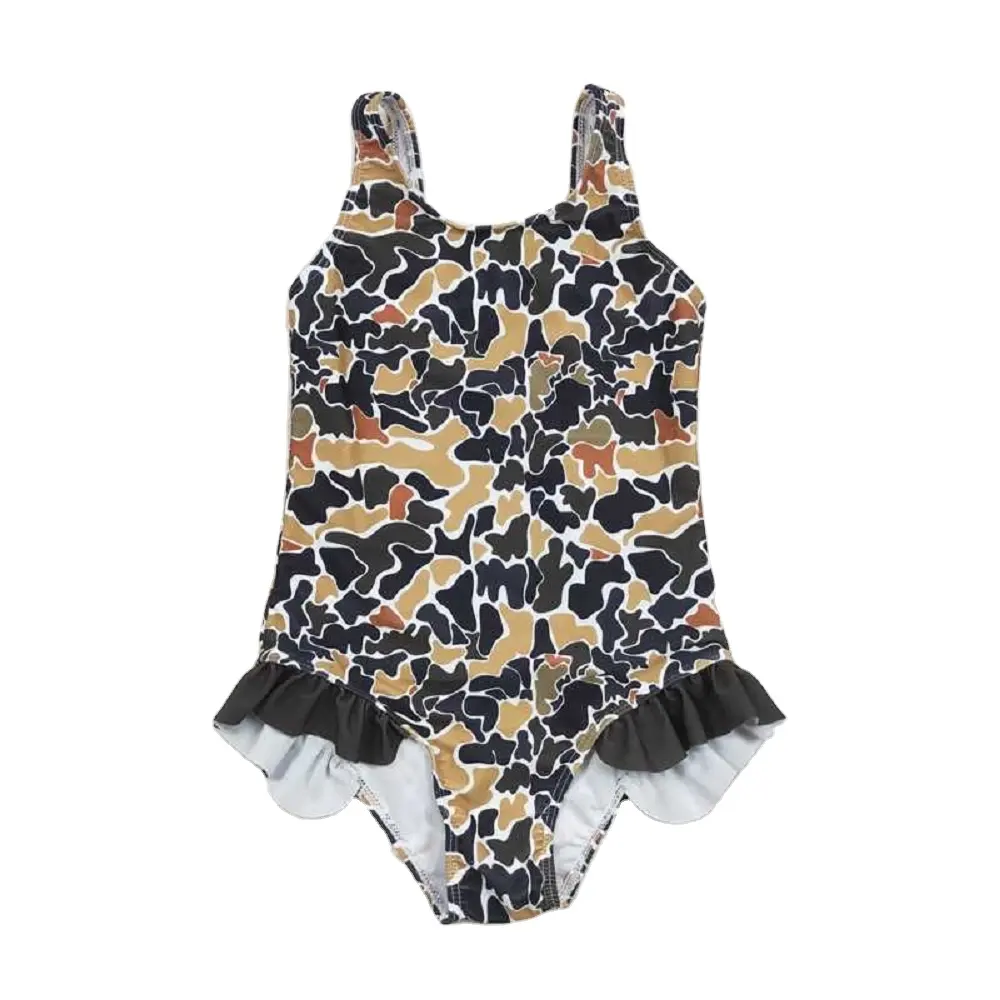 Offre Spéciale Western Mode Marron Camouflage Beige Une Pièce Maillot De Bain Bébé Filles Ensemble En Gros Enfants Vêtements