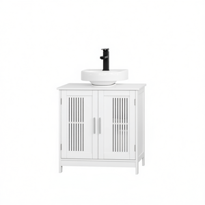 White Elegant Bathroom Cabinet Vanities 32-34 In Floor Standing Ceramic Basin Painted MDF - Product Image 1