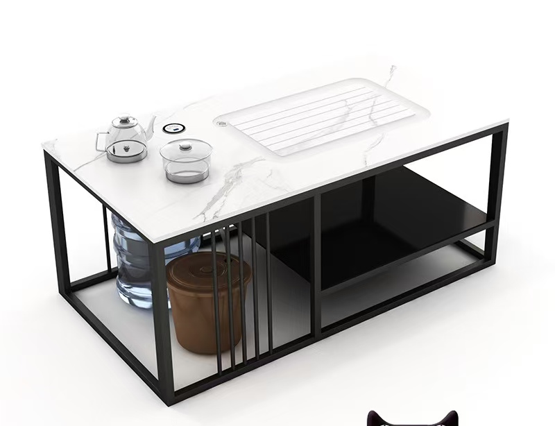 Table basse Kung Fu 1,2 m, plateau en pierre reconstituée.