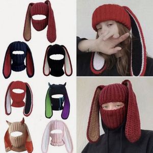 Wholesale Handmade <b>Men</b> and Women Crochet <b>Winter</b> <b>Hat</b> With Ear Face Mask <b>Hats</b> Halloween Long Rabbit Ear Ski Mask Bacalava - Product Image 3
