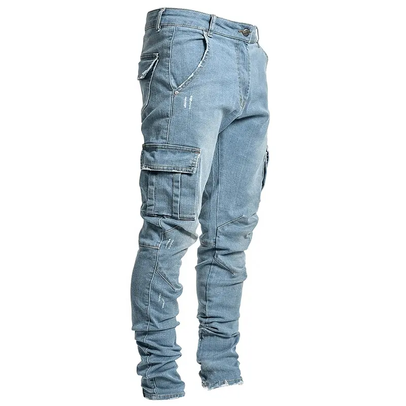 OA payment support stack jeans men ripped denim trousers zip off cargo pants hip-hop popular logo pants joggers set black denim