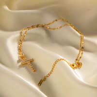 Collier de luxe en acier inoxydable étanche avec pendentif chrétien en pierres précieuses, plaqué or 18 carats, pendentif croix diamant