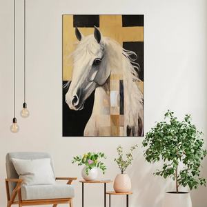 Peinture à l'huile sur toile texturée cheval réaliste, style minimaliste neutre et doux, faite à la main, grande décoration intérieure pour la maison - Product Image 4