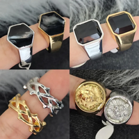 Klassischer Blanko-Ring 18K Gold Silber Individuell Gravierbar Damen Herren Schmuck Edelstahl Siegelring