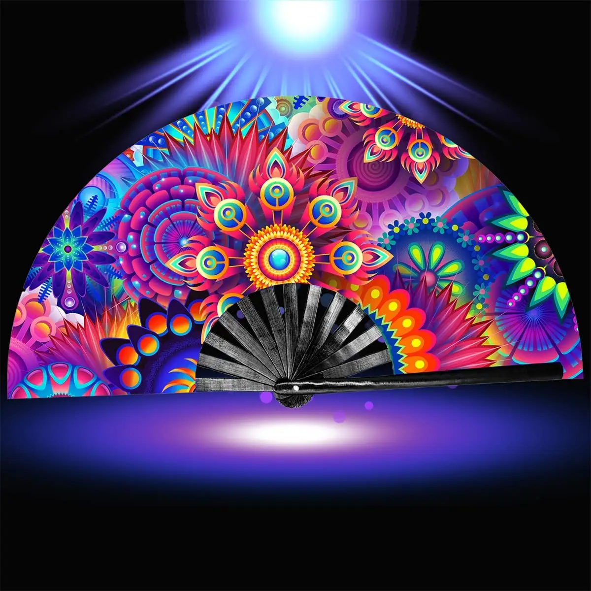 Hot Sale Rave Großer Hand ventilator Rave Fan mit Bambus UV-Druck für Halloween und Weihnachts feier