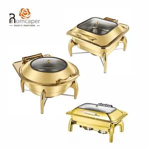 RCP Electrique golden metal chaffing dish glass lid electric roll top chafing dish food warmers buffet stove saving for hotel