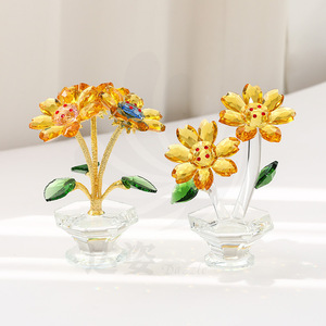 Crystal Sunflower Ornament Glass <b>Mini</b> Yellow Flower Decor Graduation Gift <b>Desk</b> Car Interior Decoration - Product Image 1