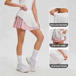 Nouvelles arrivées : Jupes de <span class=keywords><strong>golf</strong></span> élastiques avec poches, en Spandex et Nylon respirant, tenue de sport pour <span class=keywords><strong>femme</strong></span>, jupe-short plissée deux pièces pour le tennis - Product Image 3