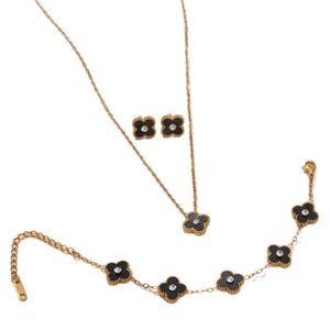 Stainless Steel Non-Fading Double-Sided Four-<b>Leaf</b> Clover Set Necklace Women Fashionable Elegant <b>Light</b> Luxury High-End Niche - Product Image 5
