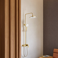 Ensemble de robinetterie de douche thermostatique doré moderne, système de pluie mural, avec cartouche en laiton massif