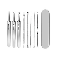 Kit d'extraction de points noirs portable en acier inoxydable, aiguille de précision pour l'extraction des points noirs, pinces, traitement de l'acné, soin du nez
