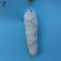 ALICEFUR Vente en gros de porte-clés en queue de renard naturelle, porte-clés en fourrure de renard bleu