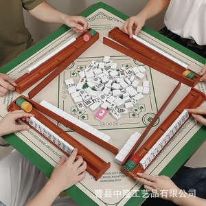 Mahjong Push Rod Stand <b>Set</b> Solid Wood Portable Game Tabletop <b>Dice</b> Tray with Tiles and Instructions for 4 Players - Product Image 2