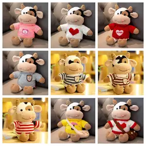 Wholesale Custom Sweater Hoodie Farm Animal Stuffed Plush Cow Toys Cheap Corporate Promotional Gifts