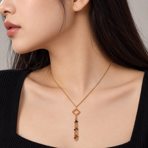 Collier pendentif goutte en acier inoxydable émaillé avec placage sous vide or 14 carats, bijoux détaillés couleur or 40+5,5 cm - Product Image 4