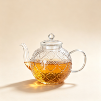 Théière en verre borosilicate haut de gamme avec motif fleur de bégonia, transparente, avec couvercle et poignée, pour thé en vrac et thé aux fleurs