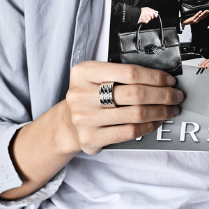 Men's Titanium Steel <b>Rings</b> Geometric Honeycomb Texture Gold Black Silver Gift Jewelry - Product Image 2