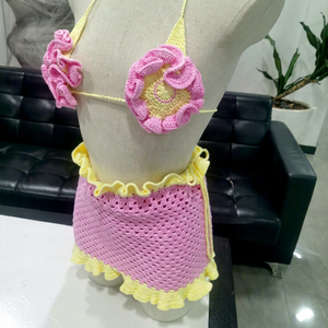 Nuevo Bikini de Playa para Mujer, Diseño Personalizado, Tejido a Crochet, Bordado, Cintura Alta, Ombligo Descubierto - Product Image 1