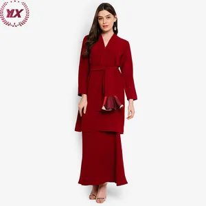 Fashion Lace Modern Design Elegant Long Sleeve Kebaya With Belt Clothing For Women Islamic Dress Baju Kurung