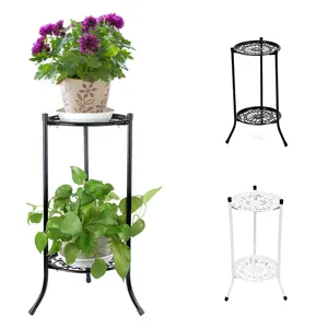 Support à plantes en acier à 2 niveaux pour jardin, patio, pépinière, maison, présentoir à pots de fleurs, présentoir décoratif pour plantes, fleurs