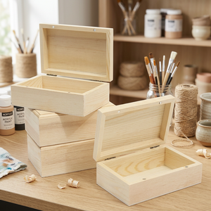 Natural Wood Finish Wooden <b>Keepsake</b> <b>Box</b> with Hinged Lid for Commemoration Customizable Designs - Product Image 3