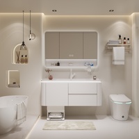 Meubles de salle de bain muraux modernes de luxe blanc mat avec miroir et lavabo – Fabrication OEM/ODM sur mesure