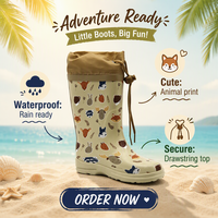 Bottes de pluie antidérapantes en caoutchouc pour enfants, motif animaux de la forêt, durables, imperméables, avec doublure chaude en peluche, vente en gros