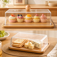 Nouvelle boîte de rangement transparente anti-poussière en bambou et bois pour beurre, plateau à fromage et beurre japonais avec couteau et fourchette