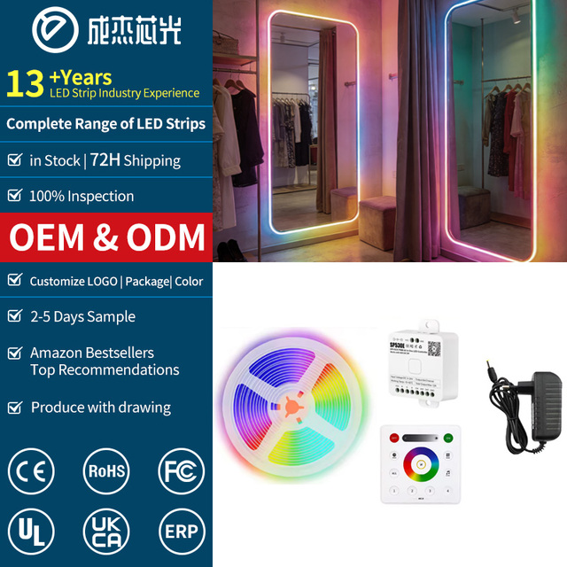 WiFi Controlled 24V COB RGBIC LED Strip Kit Flexible Cuttable Smart Light RoHS/CE Certification for Home Party Gaming Lighting
