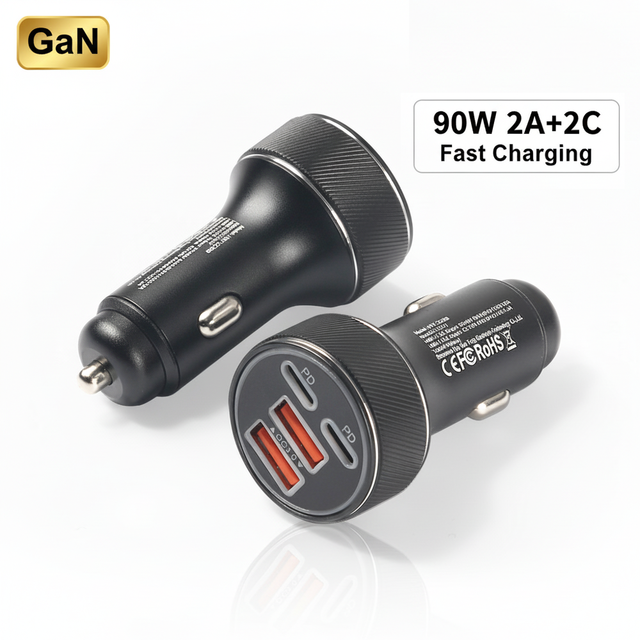 Hot Sale 90W GaN 4-Port Car Charger 2C+2A PD3.1  & PD45W Laptop Adapter QC3.0 SCP OTP Fast Charging for MacBook