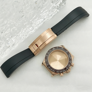 Boîtier de montre multifonction en acier inoxydable, or rose, 39mm, saphir, bracelet en caoutchouc, boucle réglable pour mouvement VK63A, 29.5mm - Product Image 1