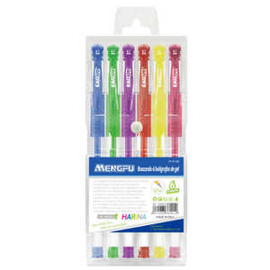 เซ็ตปากกาเจลเรืองแสงด้ามสามเหลี่ยม6ชิ้น PVC มาตรฐานยุโรปมีขนาด0.5มม. สีชมพูสีน้ำเงินสีม่วงสีเขียวทำจากพลาสติกโลหะ - Product Image 1