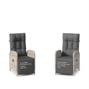 Chaises de patio inclinables en polyrotin avec coussins, couleur grise, mobilier de jardin extérieur, design moderne, style contemporain - Product Image 1