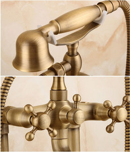 Robinet de <span class=keywords><strong>baignoire</strong></span> autoportant en laiton massif doré, finition électrolytique, style rétro cascade, à double poignée, pour remplissage vertical de <span class=keywords><strong>baignoire</strong></span> - Product Image 4