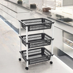 Armoire de cuisine commerciale moderne en plastique multifonction à 3 étagères et paniers de rangement avec garantie de 2 ans - Product Image 2