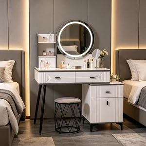 Modern Makeup <b>Vanity</b> With Lighted Mirror Storage Drawers Bedroom Dressing <b>Table</b> With Stool - Product Image 6