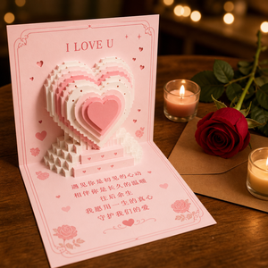 Tarjeta de felicitación plegable 3D con forma de corazón rosa, tarjeta de carta de amor, regalo de arte en papel impreso personalizado - Product Image 2