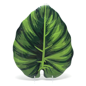 Wholesale food grade Melamine Green Leaf Shape plastic Plate Serving Platter