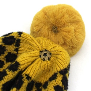 High Quality Fashion Custom Logo Beanie Lady Sexy Leopard Print Raccoon Pom Pom Knitted 100% Acrylic Plush Winter <strong>Head</strong> <strong>Warmer</strong> - Product Image 3