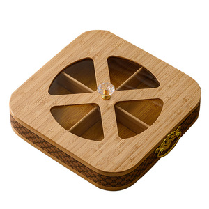 Boîte à bonbons en bambou ronde à un seul niveau, nouveau style chinois, boîte de rangement alimentaire, boîte de rangement décorative pour le salon - Product Image 3